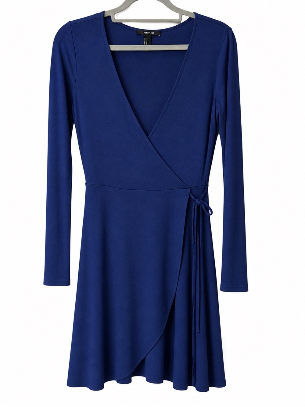 Forever 21 Deep Blue Faux-Wrap Midi Dress Minimalist Workwear Office Coastal - Picture 2 of 8